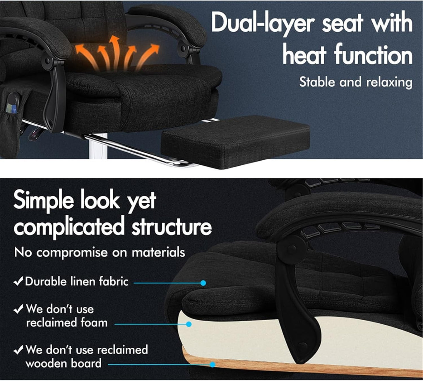 ALFORDSON Executive Office Chair with Massage and Heated Seat, Fabric Green NEW