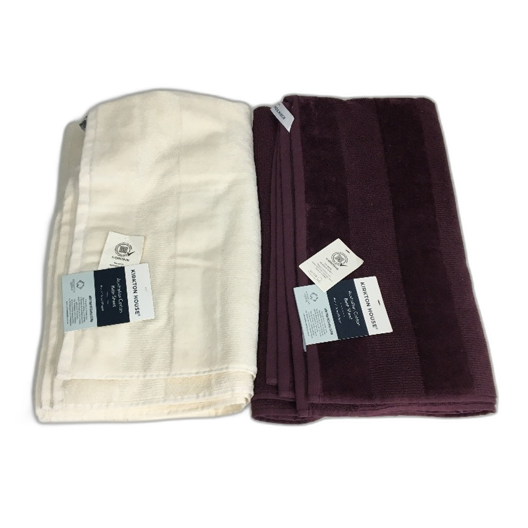 Kirkton House Australian Cotton 600GSM Bath Sheet Set Cream & Burgandy NEW