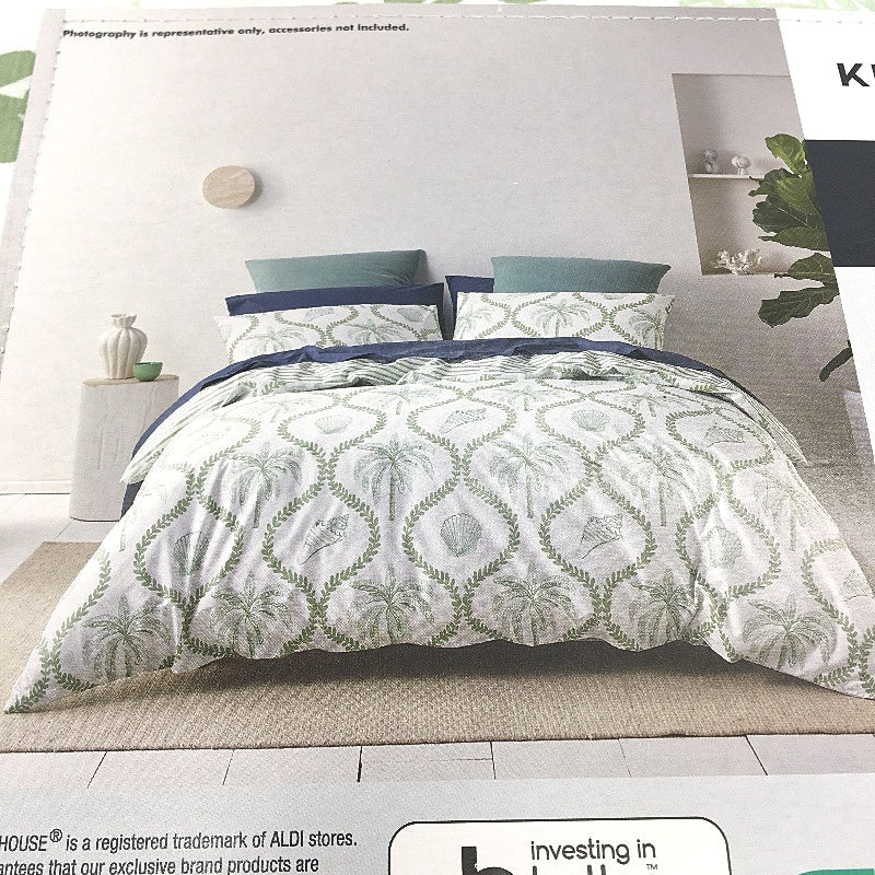 Kirkton House Australian Cotton Green Shell Print Quilt Cover Set QUEEN Bed NEW