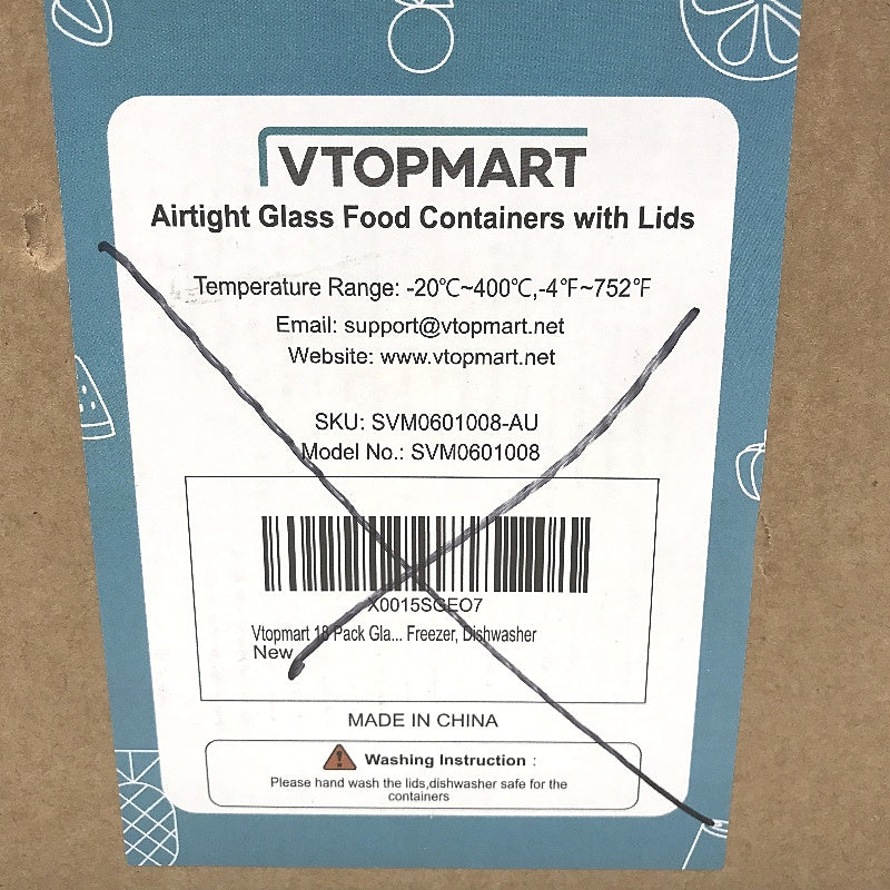 Vtopmart 18 Piece Airtight Clear Glass Food Containers with Teal Lined Lids NEW