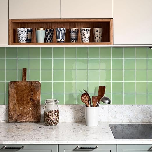 COMSTICKC Decor 10 Piece Light Green Square Peel and Stick Backsplash Tiles NEW