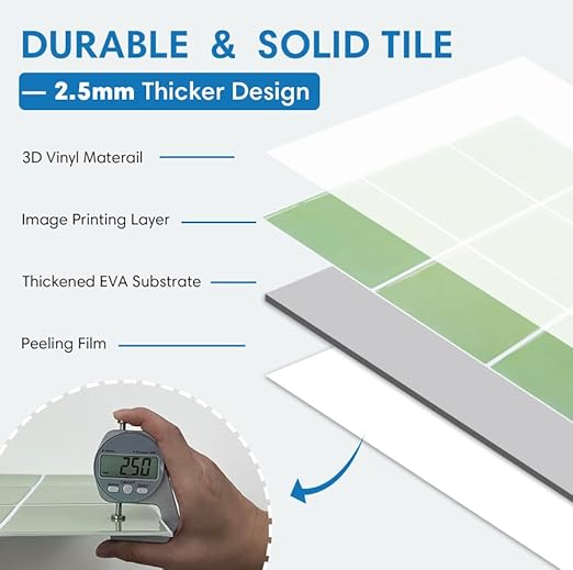 COMSTICKC Decor 10 Piece Light Green Square Peel and Stick Backsplash Tiles NEW