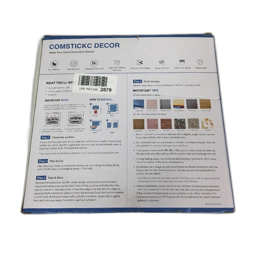 COMSTICKC Decor 10 Piece Light Green Square Peel and Stick Backsplash Tiles NEW