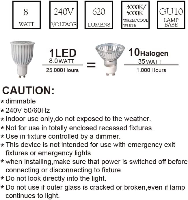 7Pandas 10 Pack GU10 8W Low Power Commercial Lighting LED Warm White Bulbs NEW