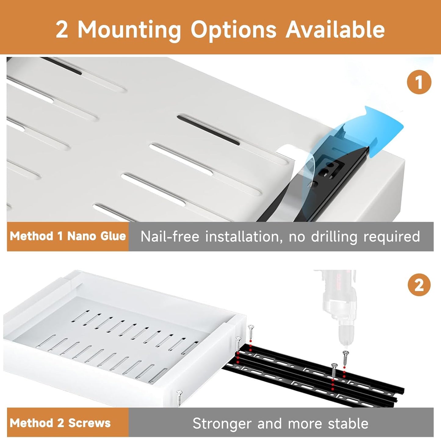 2 Pack 42cm Deep Expandable White Pull Out Metal Drawers for Cabinets NEW