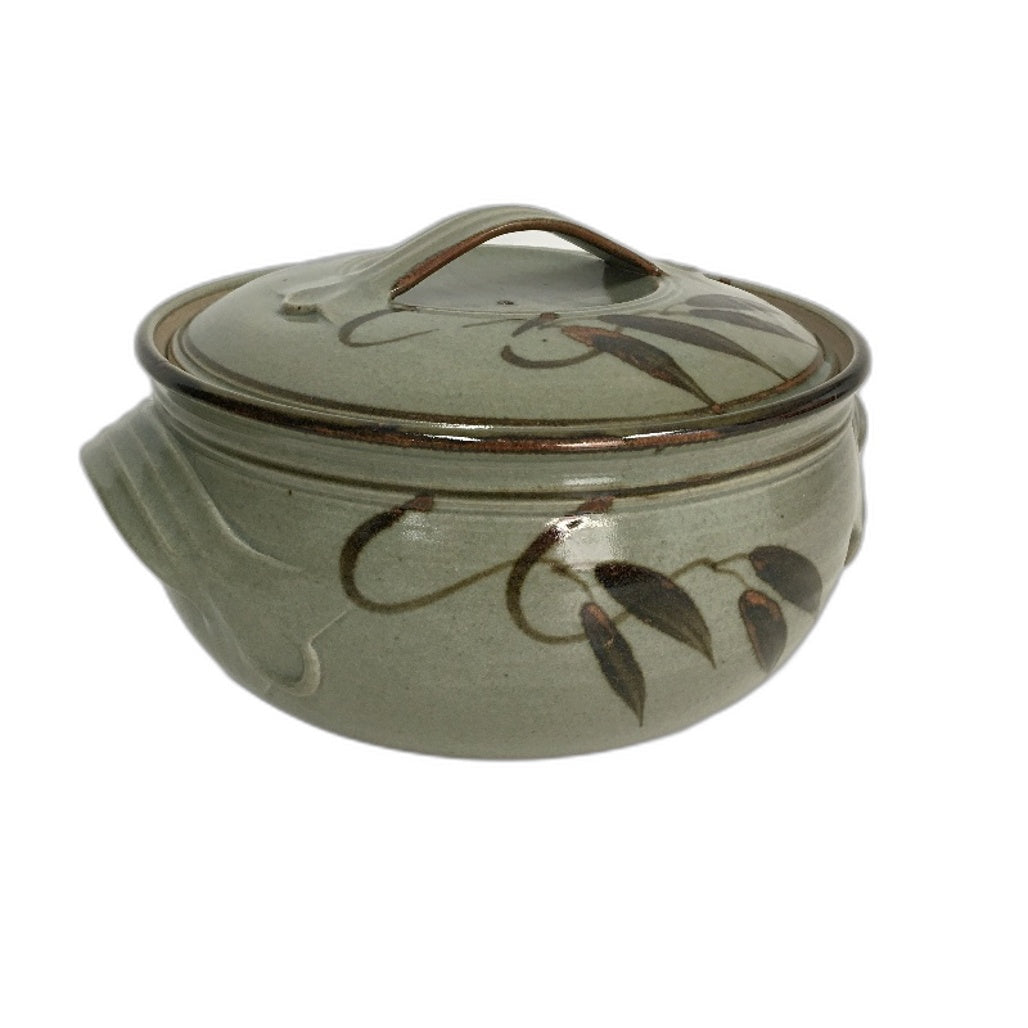 HANDCRAFTED Australian Pottery Gum Leaf Design Lidded Tureen & 6 Soup Bowls