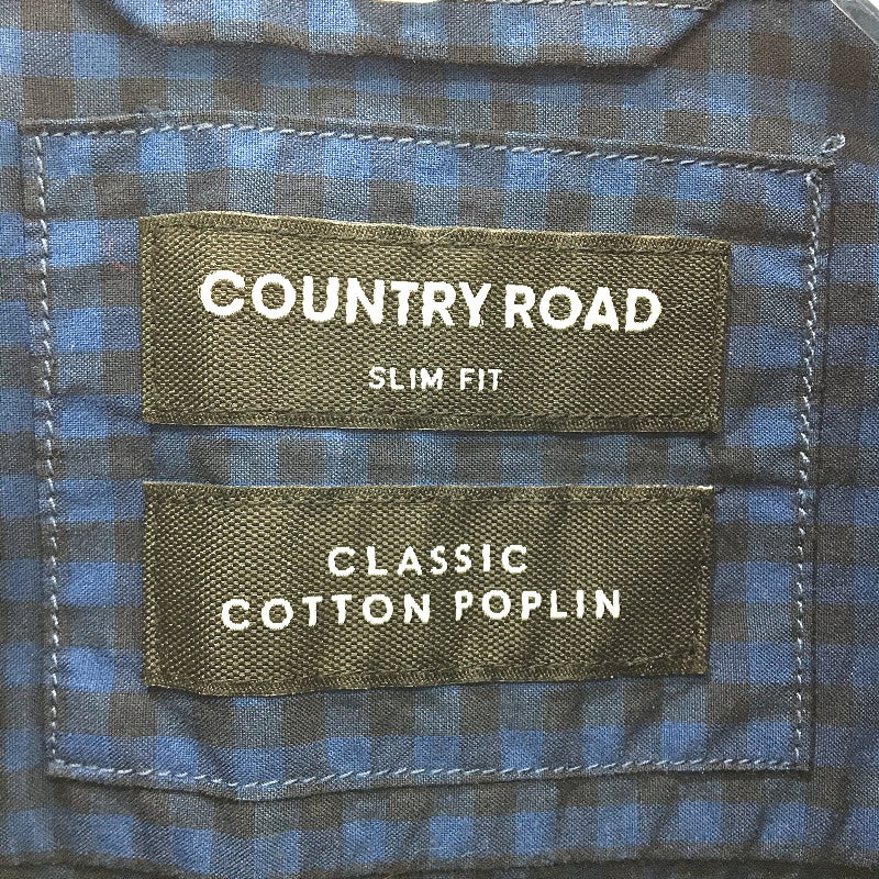 Country Road 100% Cotton Blue Check Long Sleeve Slim Fit Shirt Mens Size S