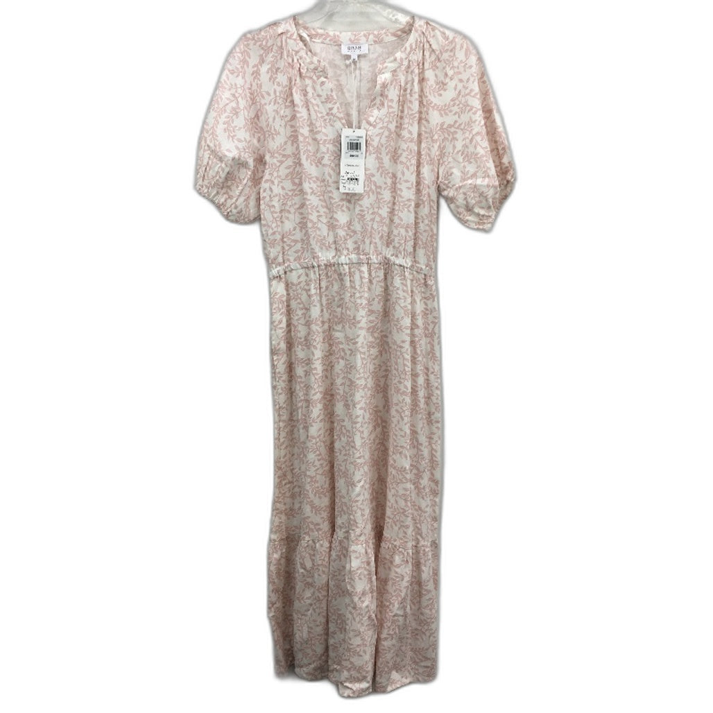 Grab Denim Pink Petal Foliage Linen Blend Tiered Midi Dress Ladies Size 10 NEW