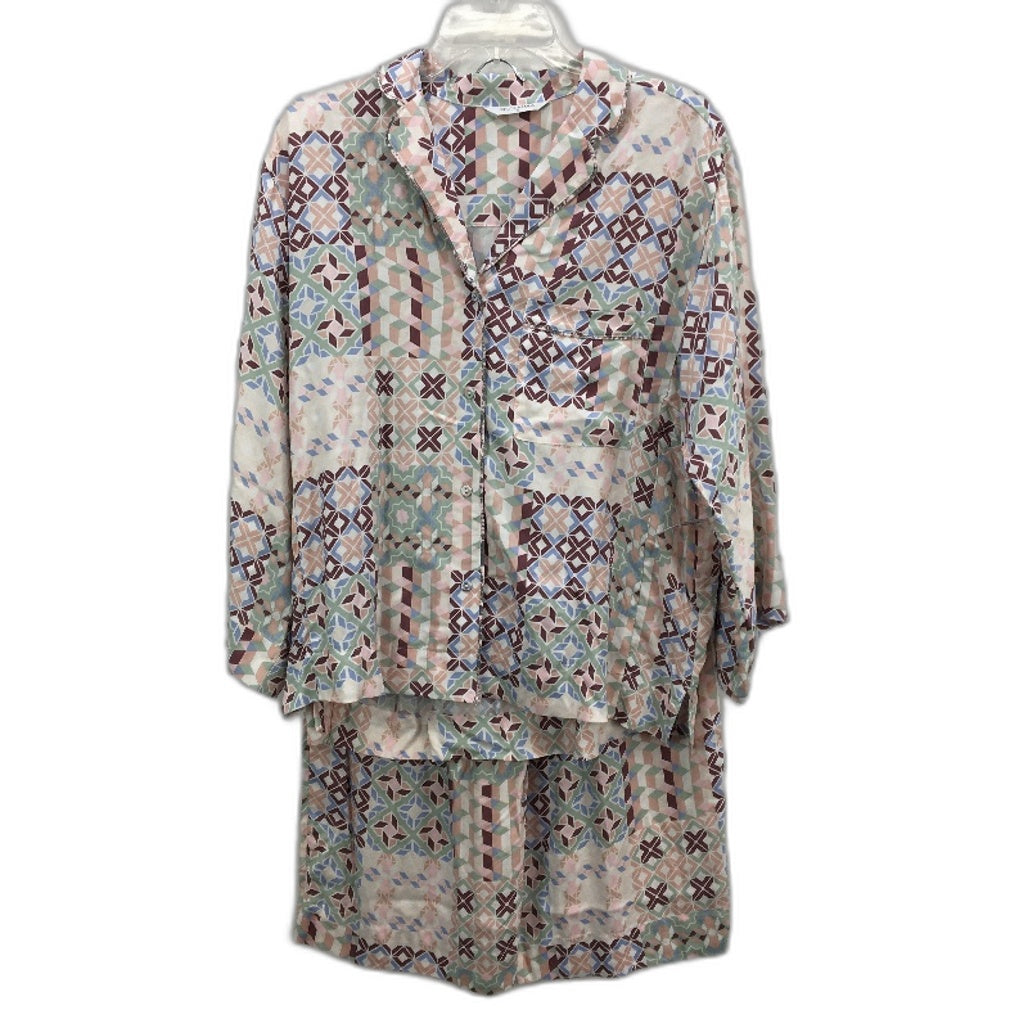 Chloe & Lola Pastel Geometric Pattern Midsleeve PJ Set Ladies Size Small NEW