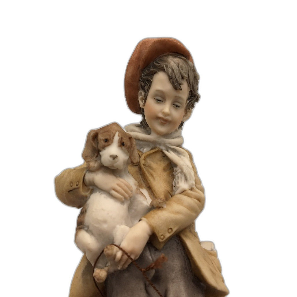 COLLECTABLE 1981 Bruno Merli Capodimonte Porcelain Boy Holding Dog Figurine 21cm