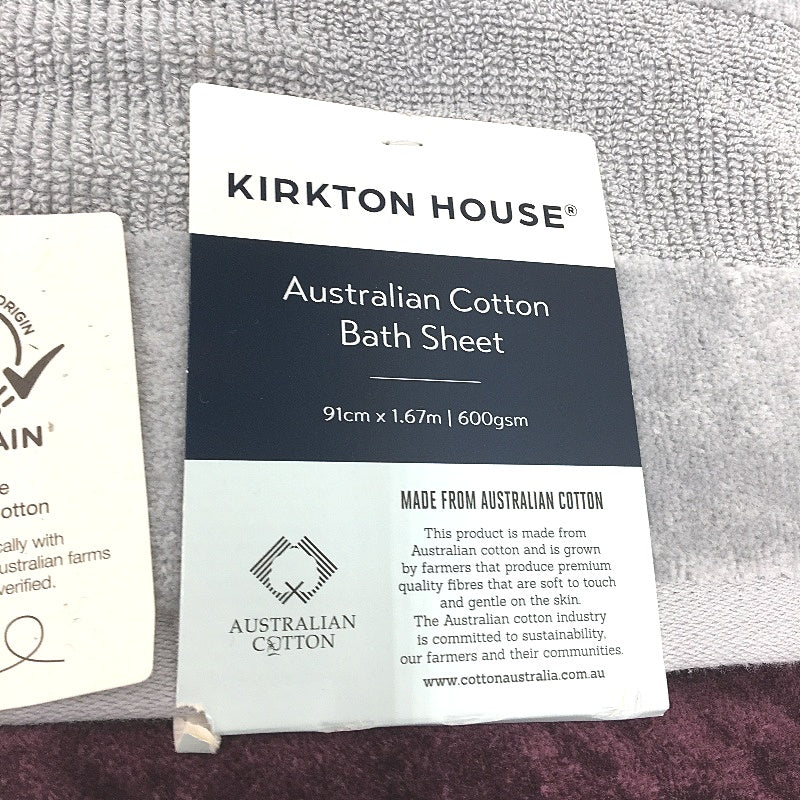Kirkton House 4pc Plum & Grey Cotton Velour Bath Sheet & Bath Towel Pack NEW