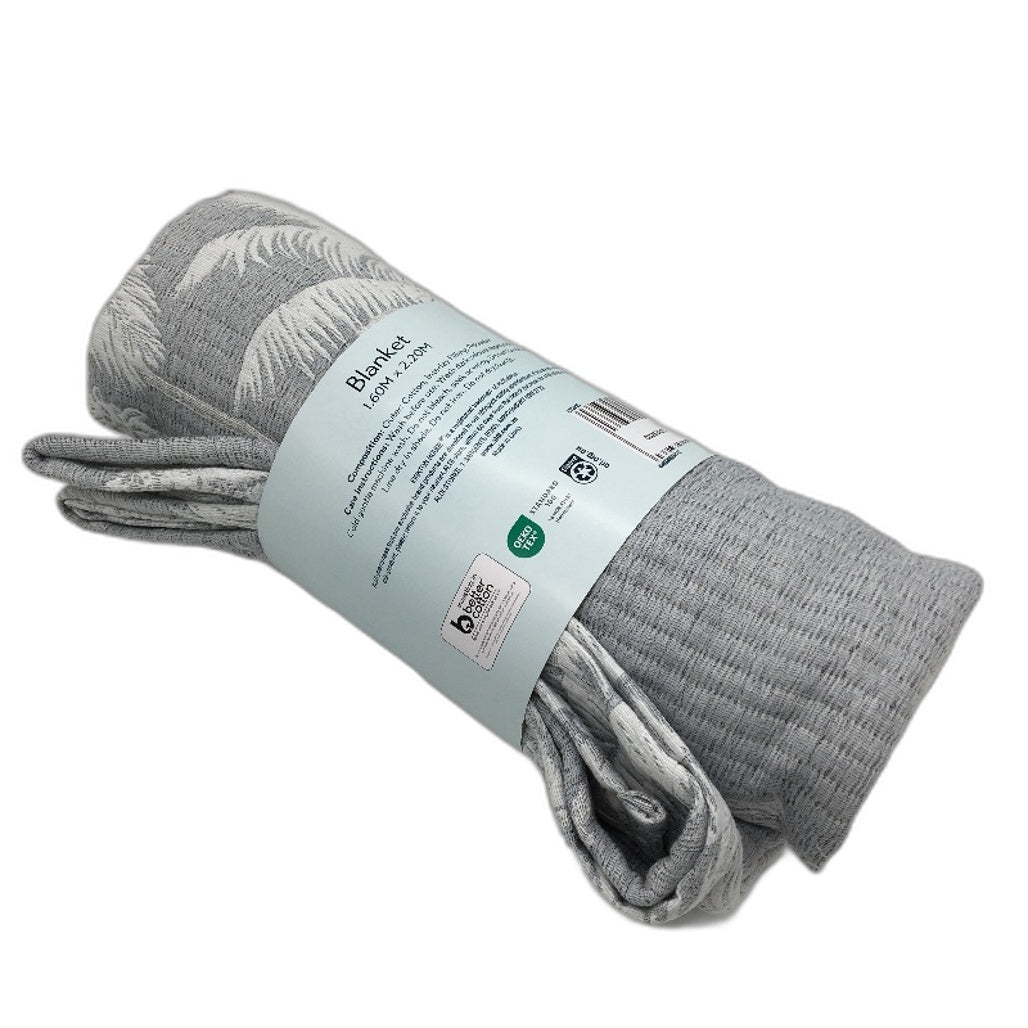 Kirkton House Cotton Covered Tropical Themed Lightweight Grey Blanket NEW
