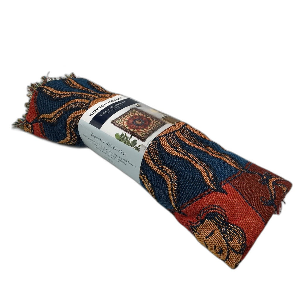 Kirkton House Navy & Red Sun Dial Boho Style Tapestry Wall Blanket 1.3x 1.6m NEW