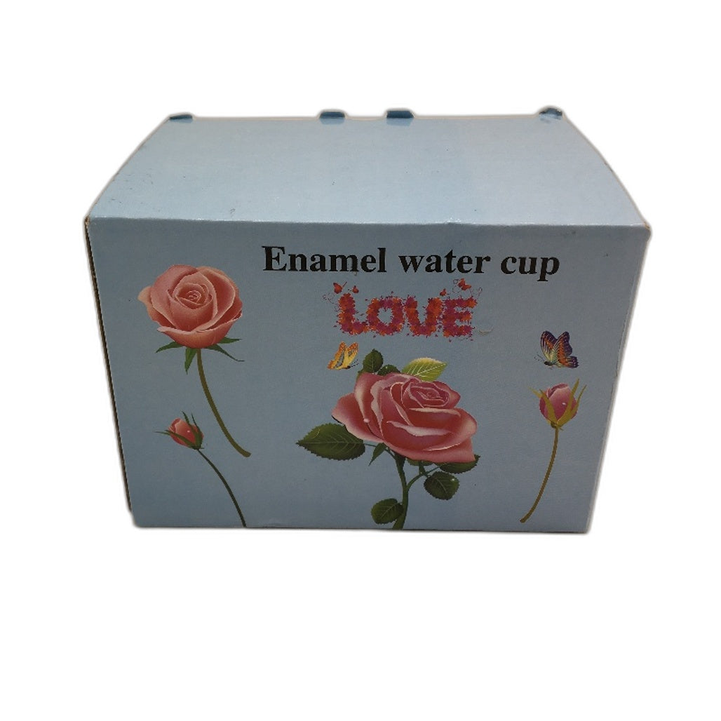 Handmade Lead Free Enamel Flower 11OZ Glass Coffee Mug Tea Cup With Spoon NEW