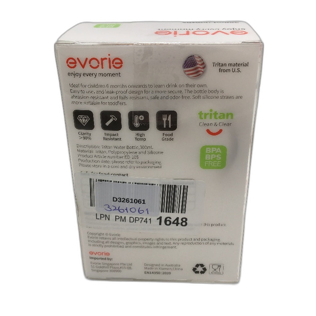 Evorie Tritan 300ML Straw Water Bottle Spill Proof Sippy Cup BPA Free Age 6M NEW