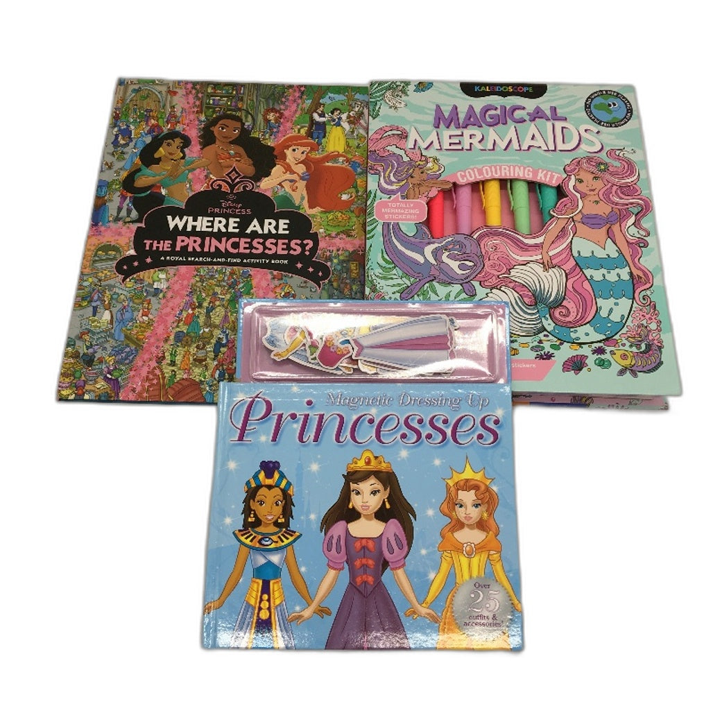 Princess Books 3PCS Bundle Magnetic Dress Up Colouring Kit & Activity Book NEW