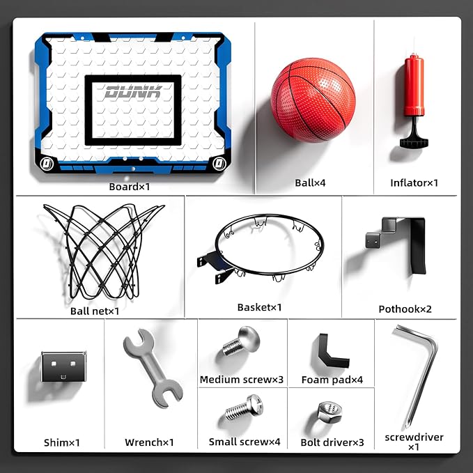 Indoor Over Door Mini Steel Basketball Hoop Set for Ages 3 and Up NEW
