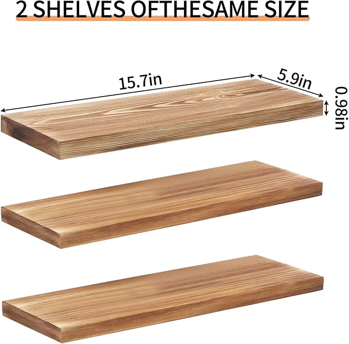 3 Pack Simple Khaki Brown Wood Floating Book Shelves 39.5x14.5x2.5cm NEW