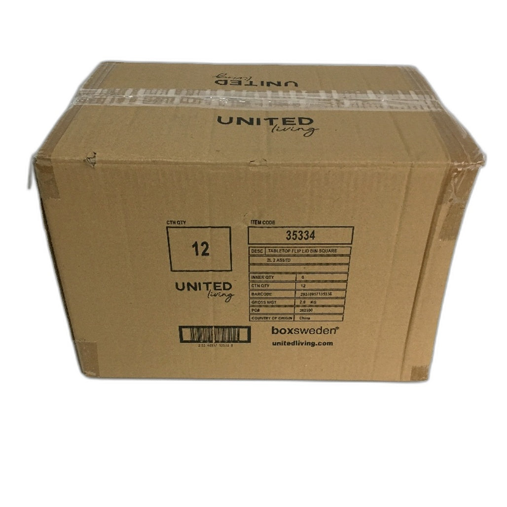 Boxsweden 12 Pack 2 Litre Tabletop Square Flip Lid Grey and White Bins NEW