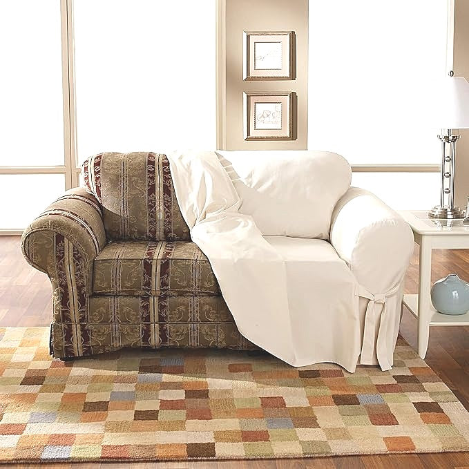 SUREFIT Heavyweight Cotton Duck Loveseat Box Cushion Slipcover Relaxed Fit NEW