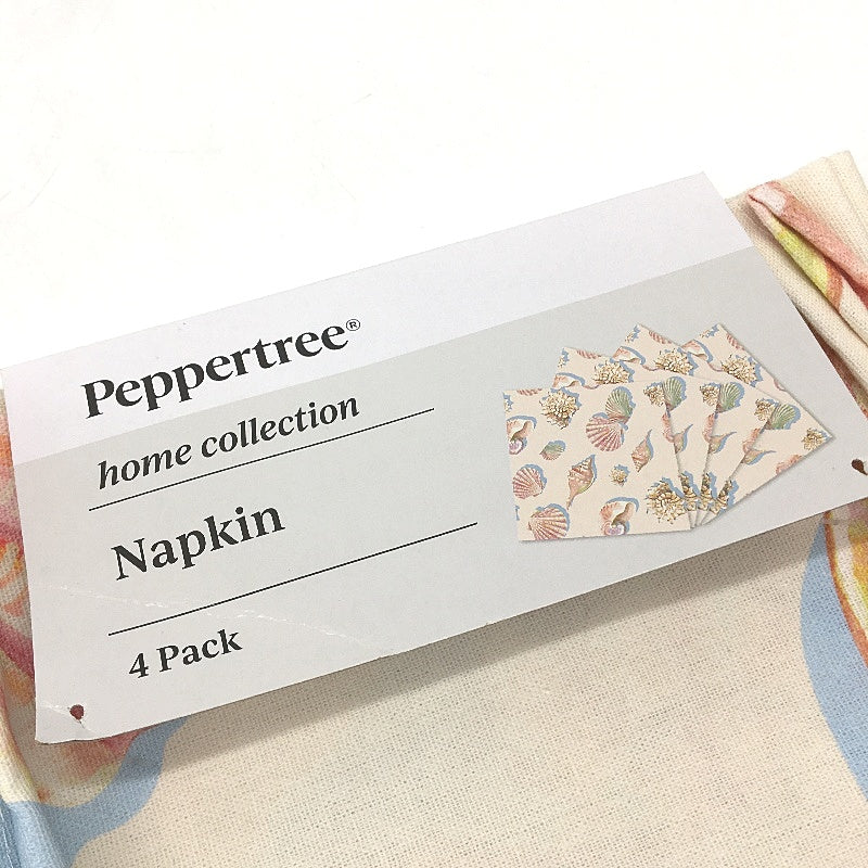 Peppertree Beach Shell Cotton Rectangle Tablecloth 150x 228cm & 4 Napkins NEW
