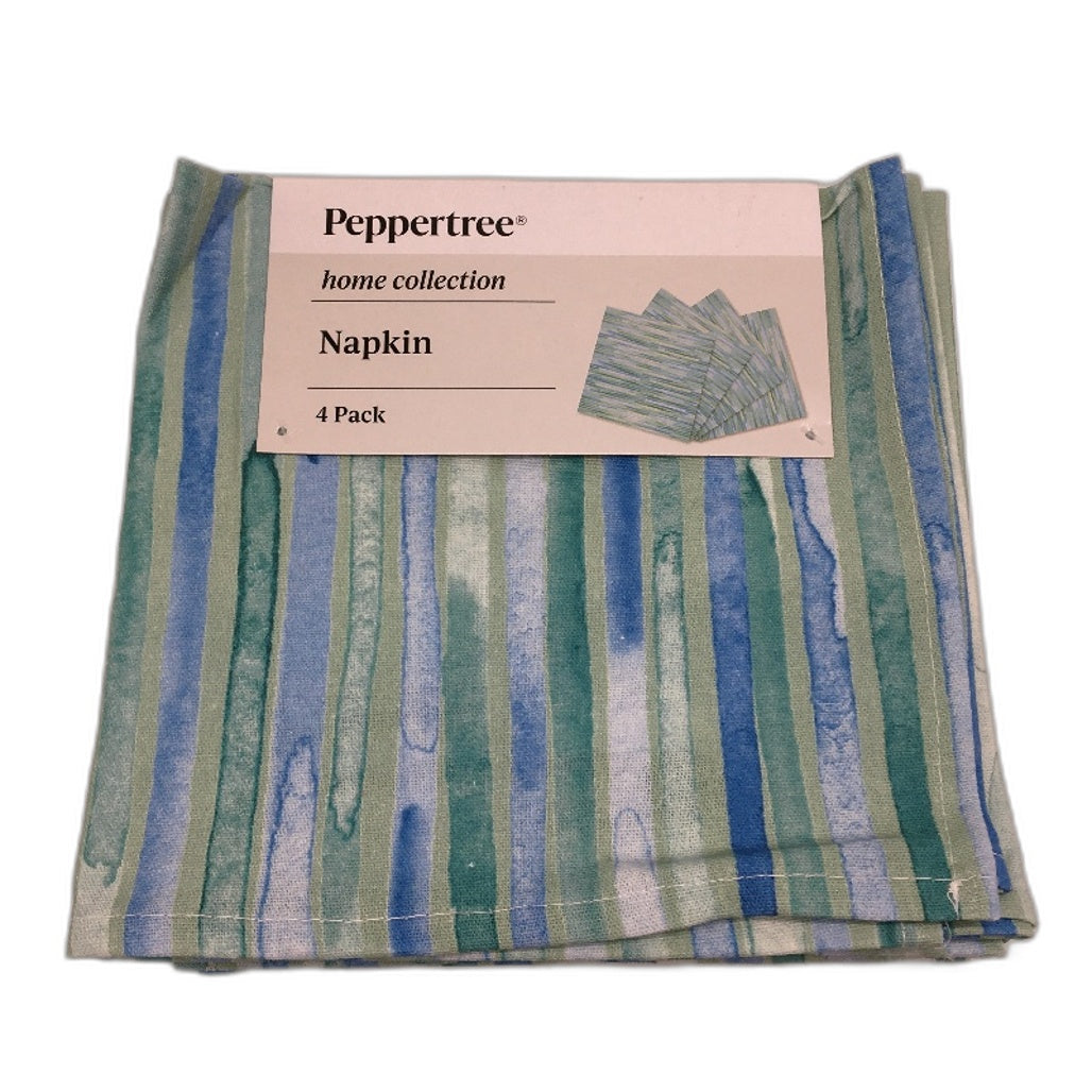 Peppertree Blue Green Watercolour Stripe 130x178cm Tablecloth & Napkins Set NEW