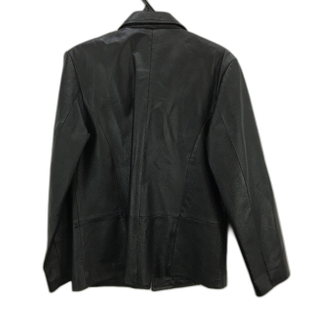 Genuine Leather Black Fully Lined Zip Up Mid Length Jacket Ladies Size 14