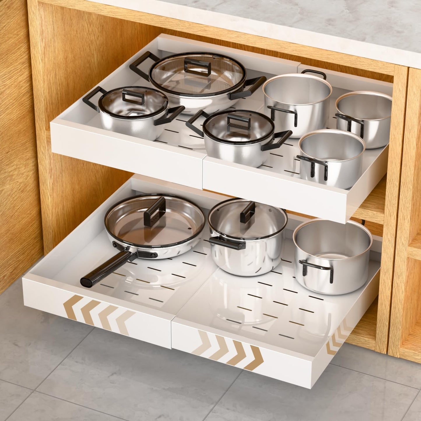 FLSEPAMB 2 Pack Pull Out Drawers for Kitchen Cabinets with Adhesive Film AU