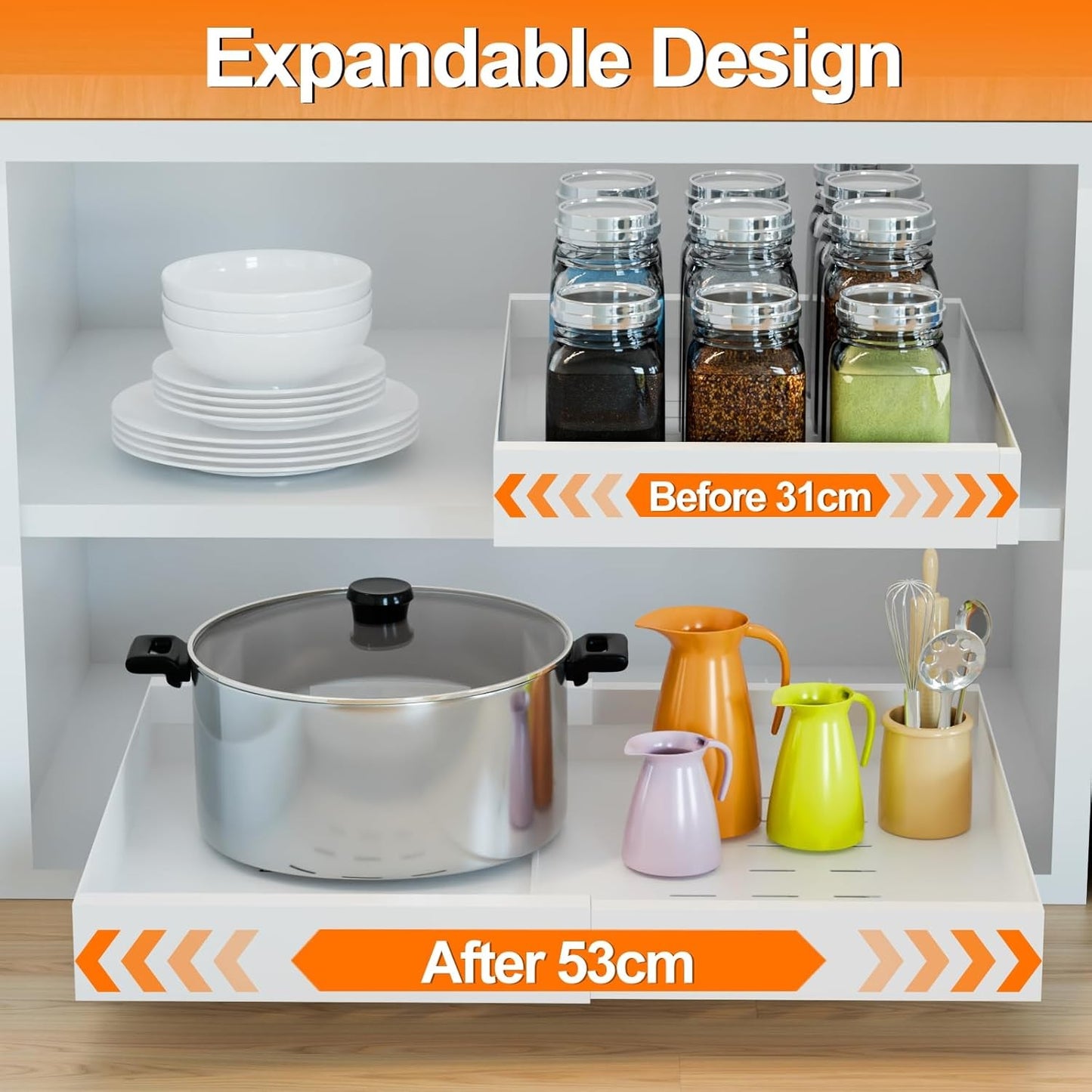 FLSEPAMB 2 Pack Pull Out Drawers for Kitchen Cabinets with Adhesive Film AU