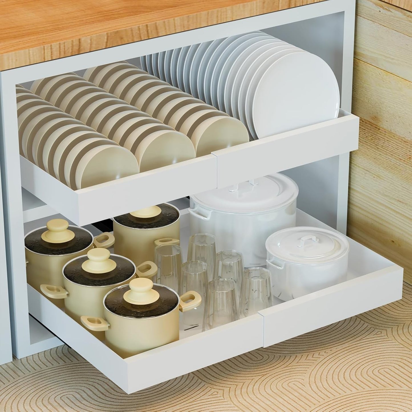 FLSEPAMB 2 Pack Pull Out Drawers for Kitchen Cabinets with Adhesive Film AU