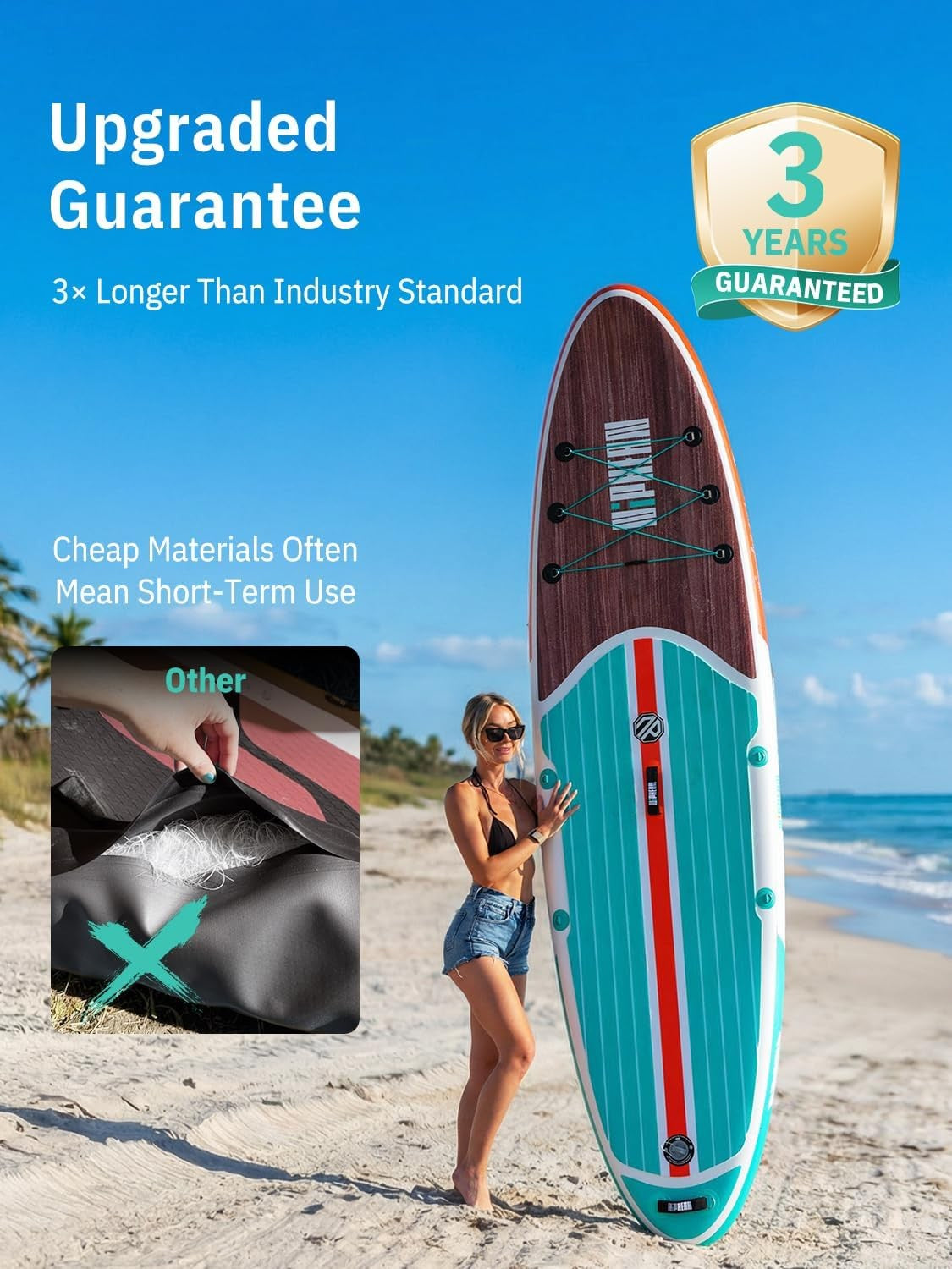 Niphean Inflatable Stand Up Paddle Board with Anti-Slip Deck Heritage Wood AU