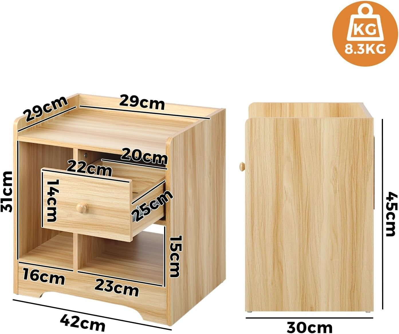 OIKITURE Bedside Table with Drawer and Storage Space for Bedroom Australia DEMO