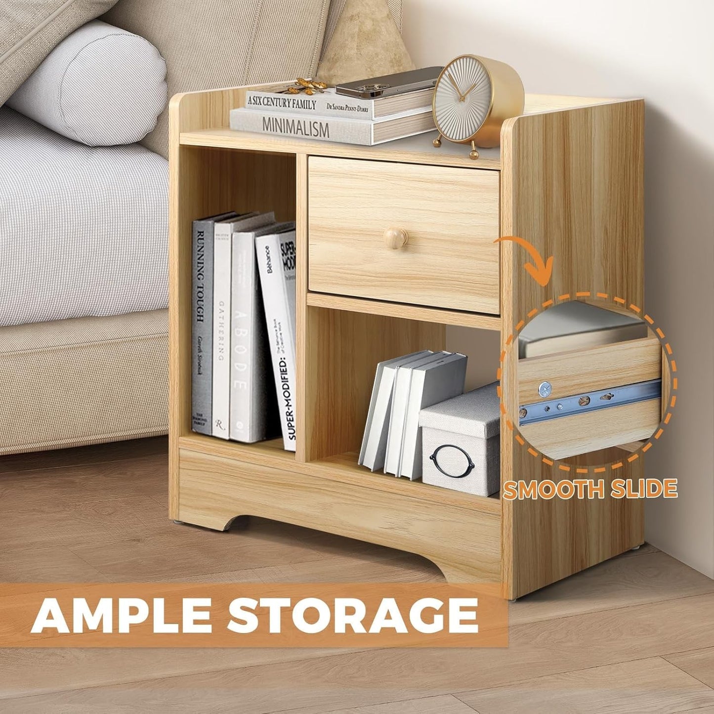 OIKITURE Bedside Table with Drawer and Storage Space for Bedroom Australia DEMO