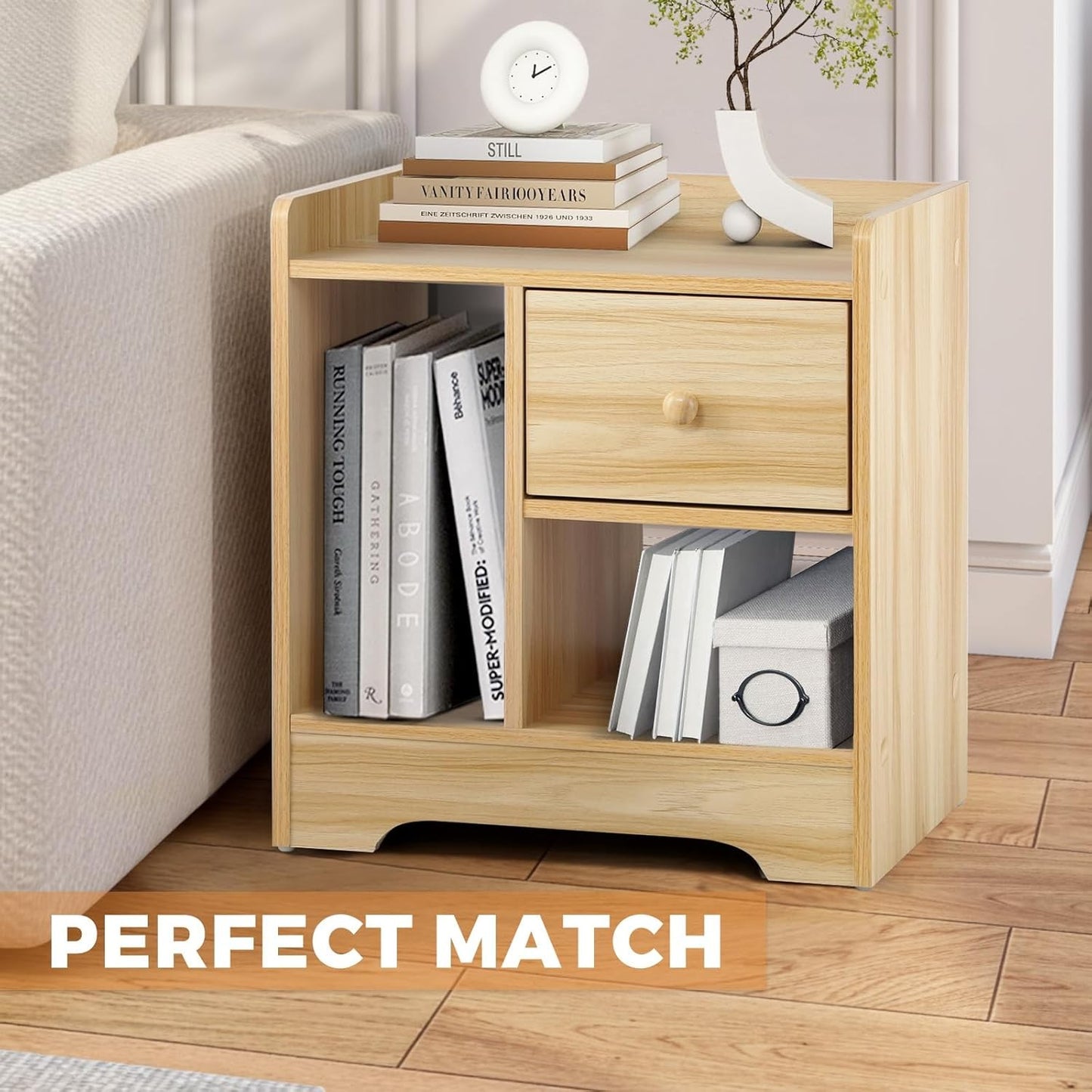 OIKITURE Bedside Table with Drawer and Storage Space for Bedroom Australia DEMO