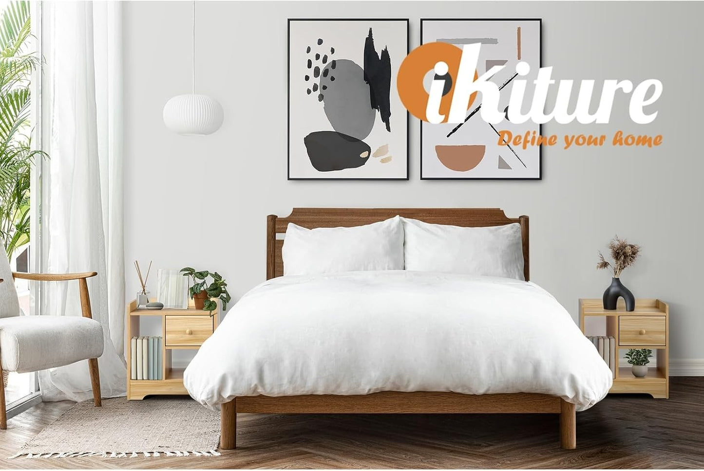 OIKITURE Bedside Table with Drawer and Storage Space for Bedroom Australia DEMO