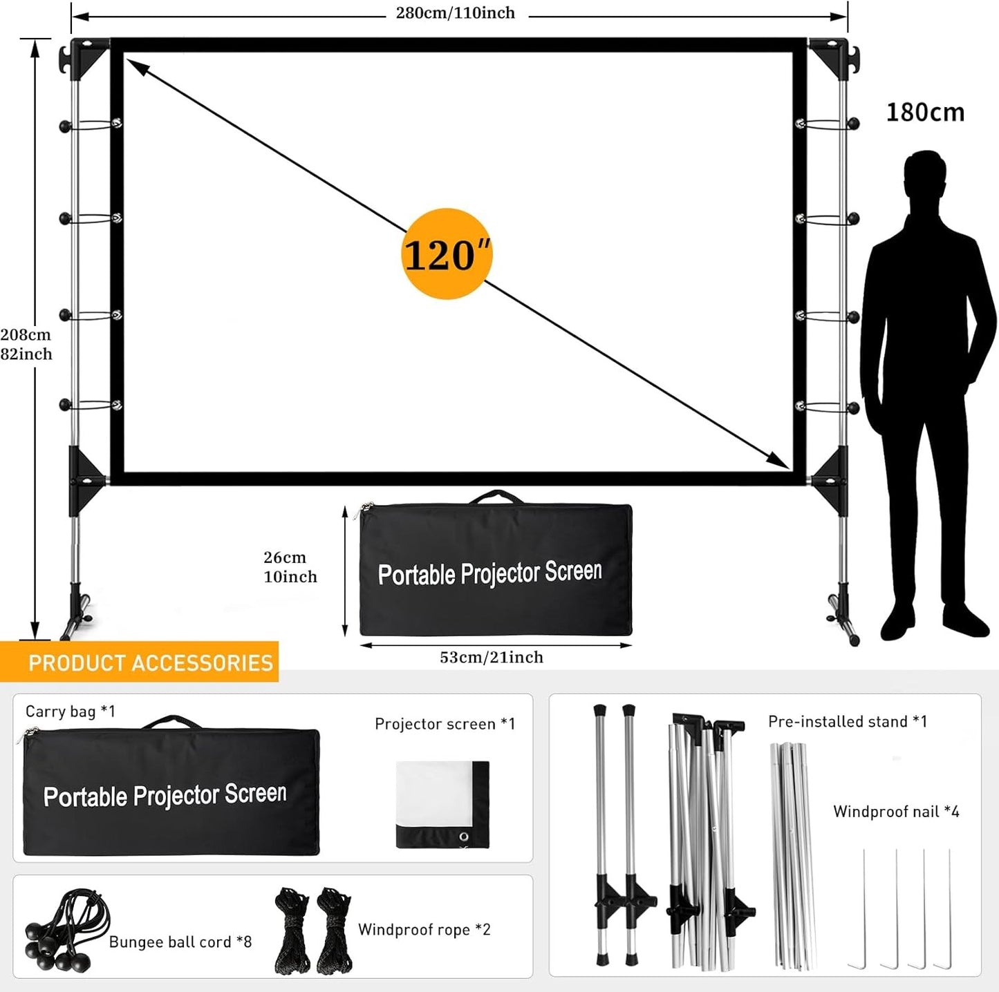 Yisigal 120 Inch Portable Projector Screen for Home Theater Outdoor AU DEMO