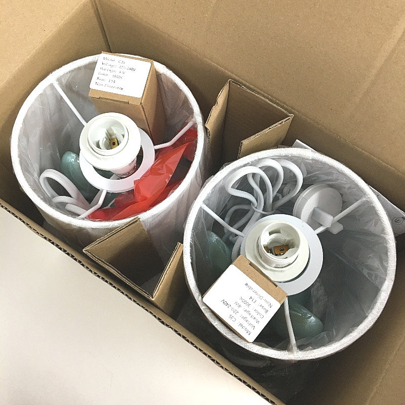 EOEYYOYB Set of 2 Glazed Ceramic Bulldog Linen Shade Table Lamp in Blue NEW