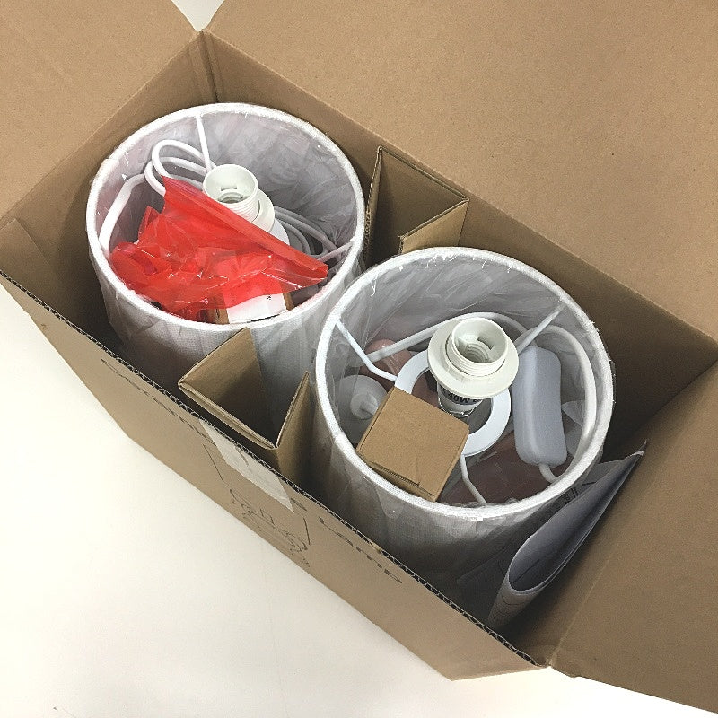 EOEYYOYB Set of 2 Glazed Ceramic Bulldog Linen Shade Table Lamp in Pink NEW