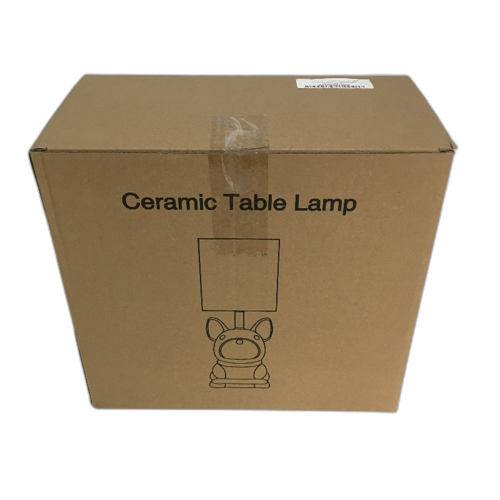 EOEYYOYB Set of 2 Glazed Ceramic Bulldog Linen Shade Table Lamp in Navy NEW