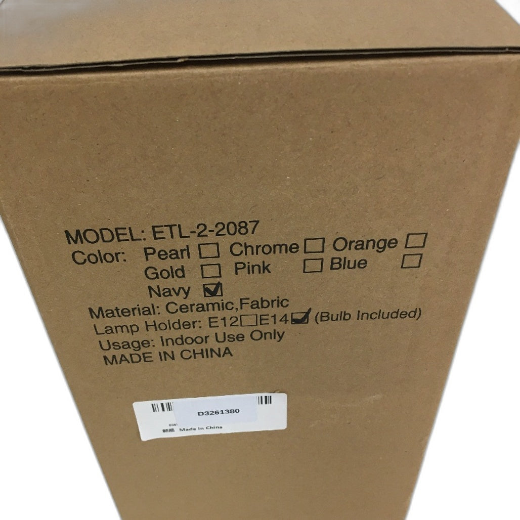 EOEYYOYB Set of 2 Glazed Ceramic Bulldog Linen Shade Table Lamp in Navy NEW