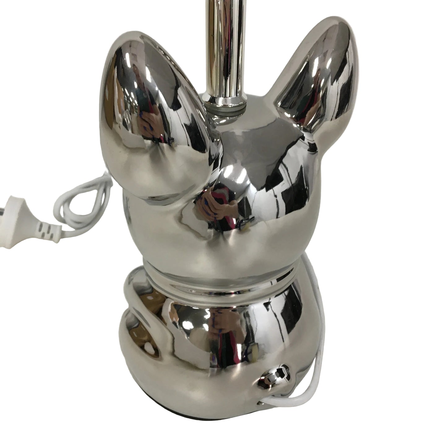 EOEYYOYB Set of 2 Glazed Ceramic Bulldog Linen Shade Table Lamp in Chrome NEW