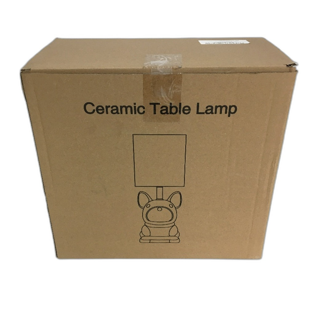 EOEYYOYB Set of 2 Glazed Ceramic Bulldog Linen Shade Table Lamp in Chrome NEW