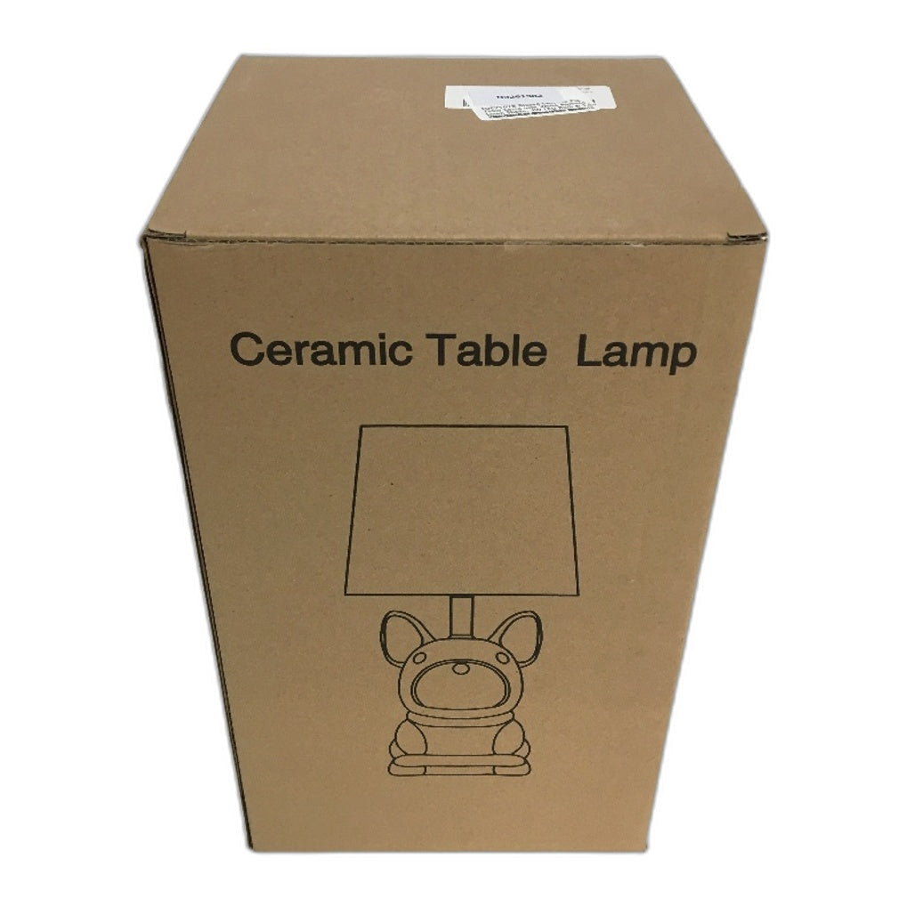 EOEYYOYB Single Glazed Ceramic Bulldog Linen Shade Table Lamp in Pearl NEW
