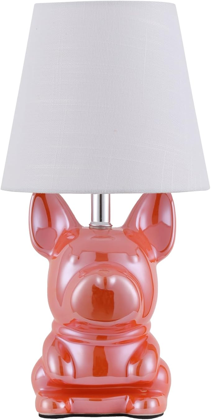EOEYYOYB Single Glazed Ceramic Bulldog Linen Shade Table Lamp in Pink NEW