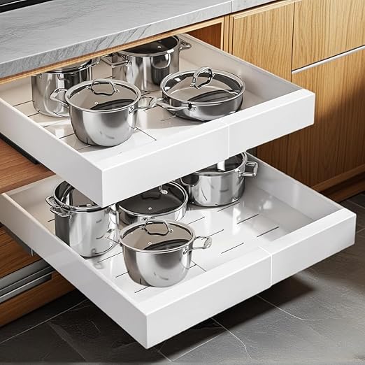 2 Pack Expandable White Slide Pull Out Cabinet Organiser 12.4-20.5 Inch NEW