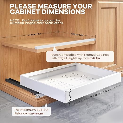 2 Pack Expandable White Slide Pull Out Cabinet Organiser 12.4-20.5 Inch NEW