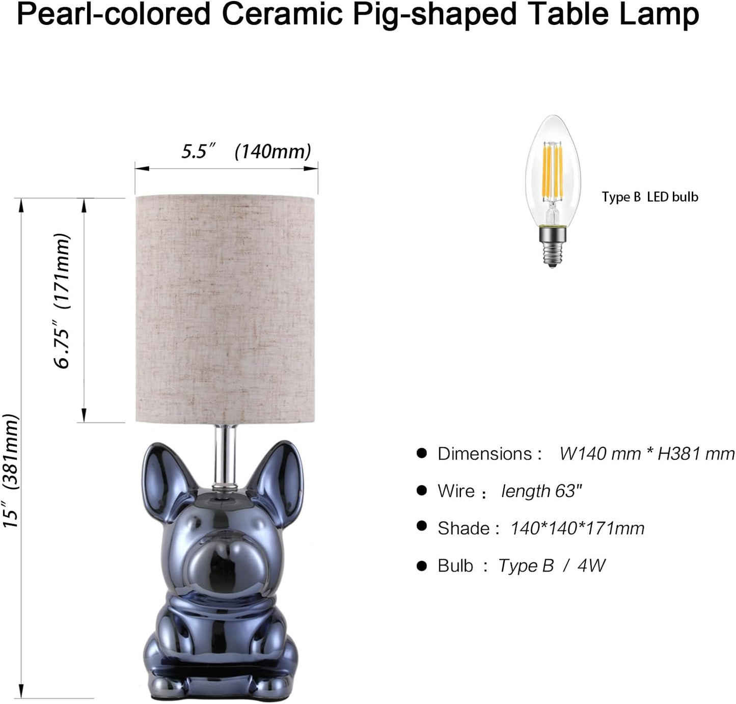 EOEYYOYB Single Glazed Ceramic Bulldog Linen Shade Table Lamp in Navy NEW