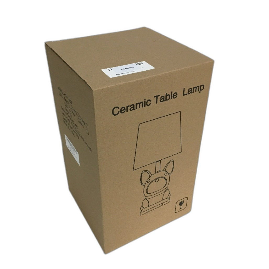 EOEYYOYB Single Glazed Ceramic Bulldog Linen Shade Table Lamp in Navy NEW