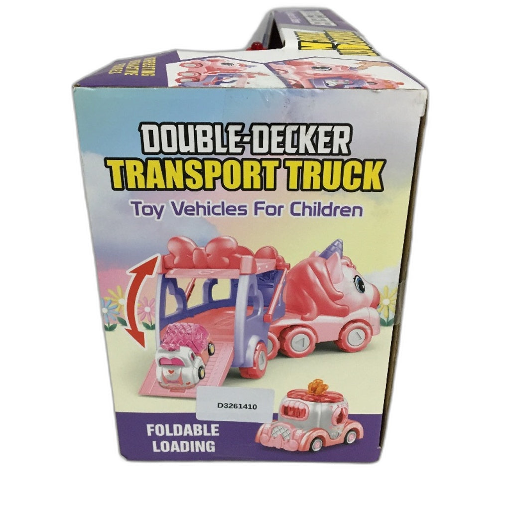 Daye Unicorn Pink Double Decker Transport Truck Holds 4 Mini Vehicles NEW