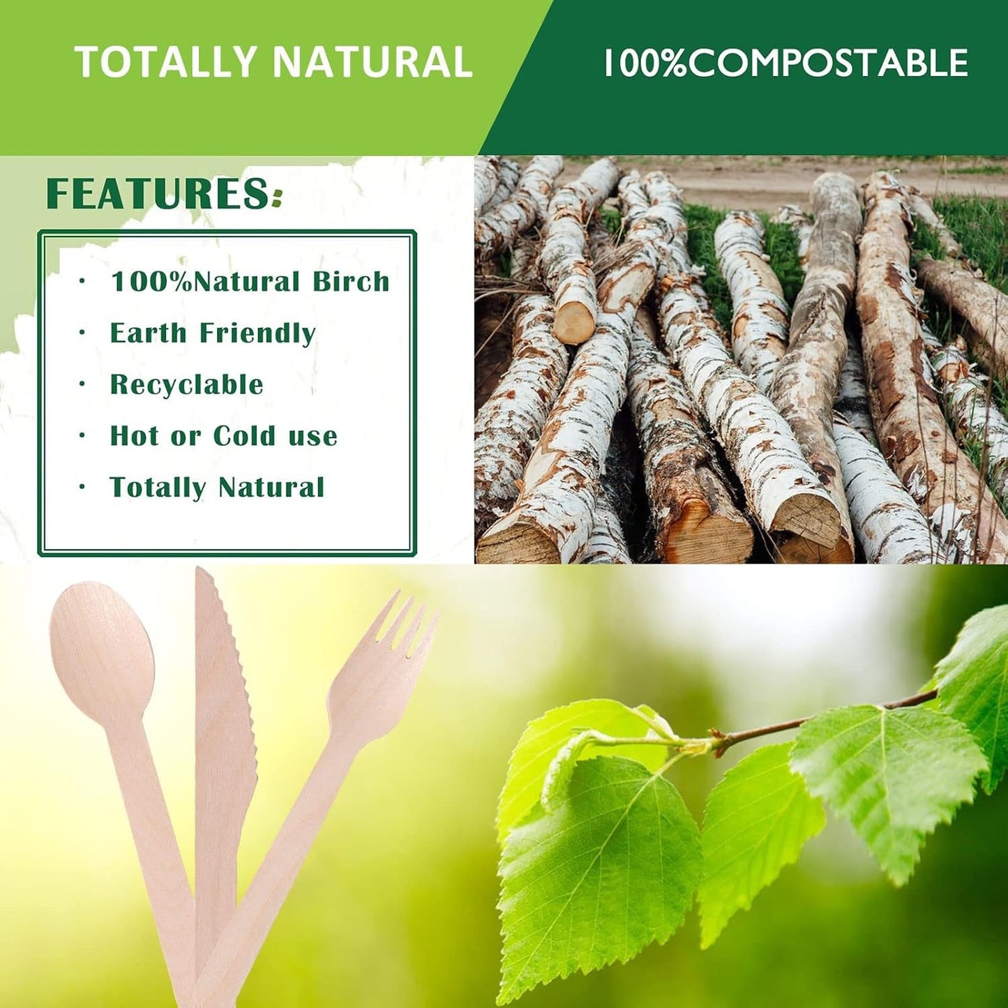 Eidsefe Eco-Friendly Disposable Wooden Forks 6.3" Pack of 100